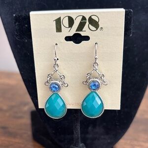 1928 Turquoise Teardrop Earrings with Blue Crystal Accents